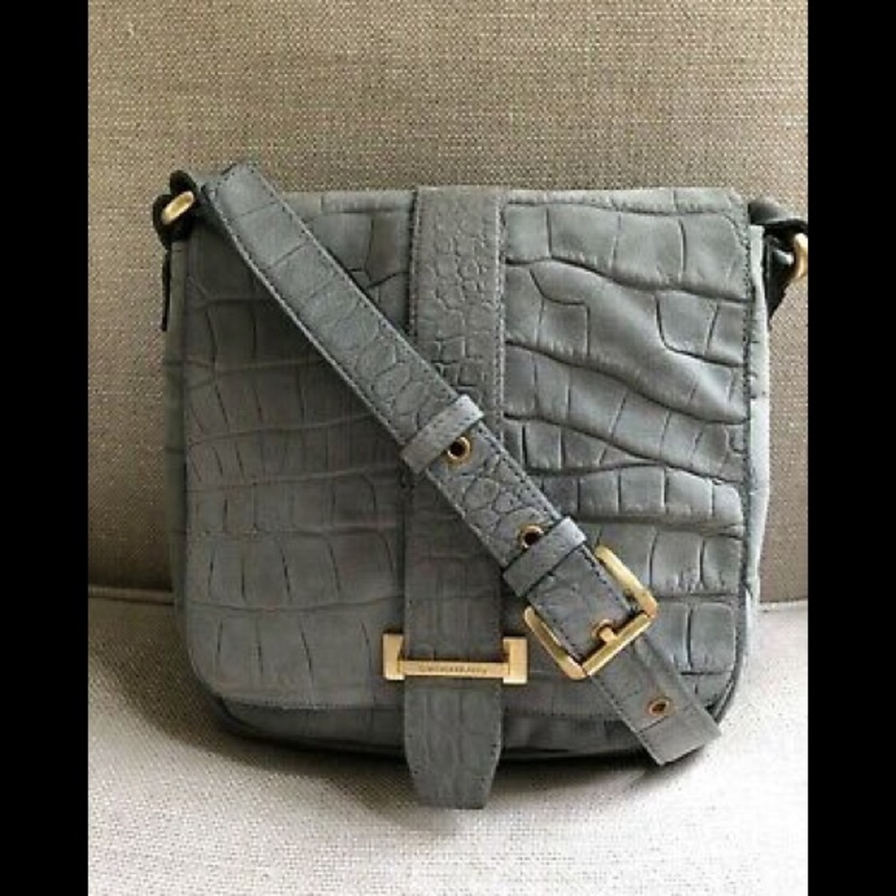 Brahmin Crossbody Grey Croc Embossed Nubuck Logo